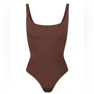 Skims Swarovski Jelly Sheer Square Neck Thong Bodysuit